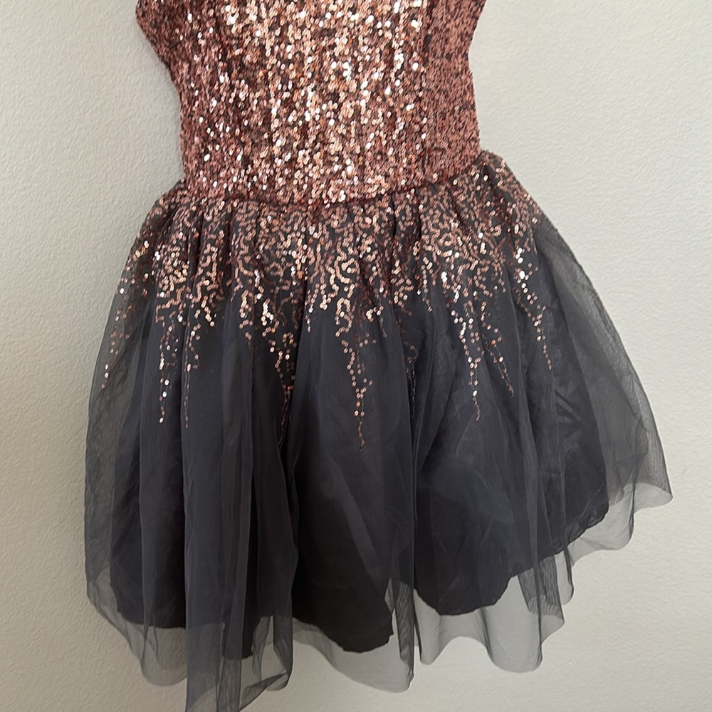 Franki by Francesca’s Rose Gold Sequin Grey Tulle Tutu Mini Dress - Picture 4 of 10